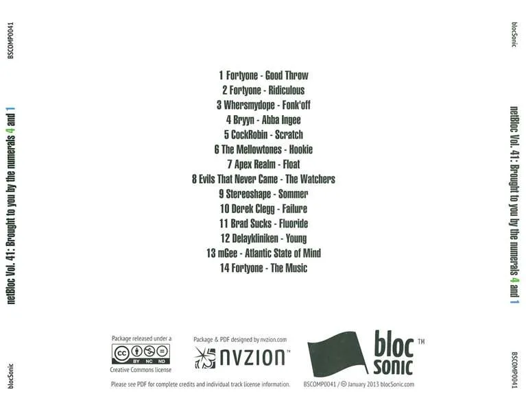 Album traycard for “netBloc Vol. 41: Brought to you by the numerals 4 and 1” by Various Artists